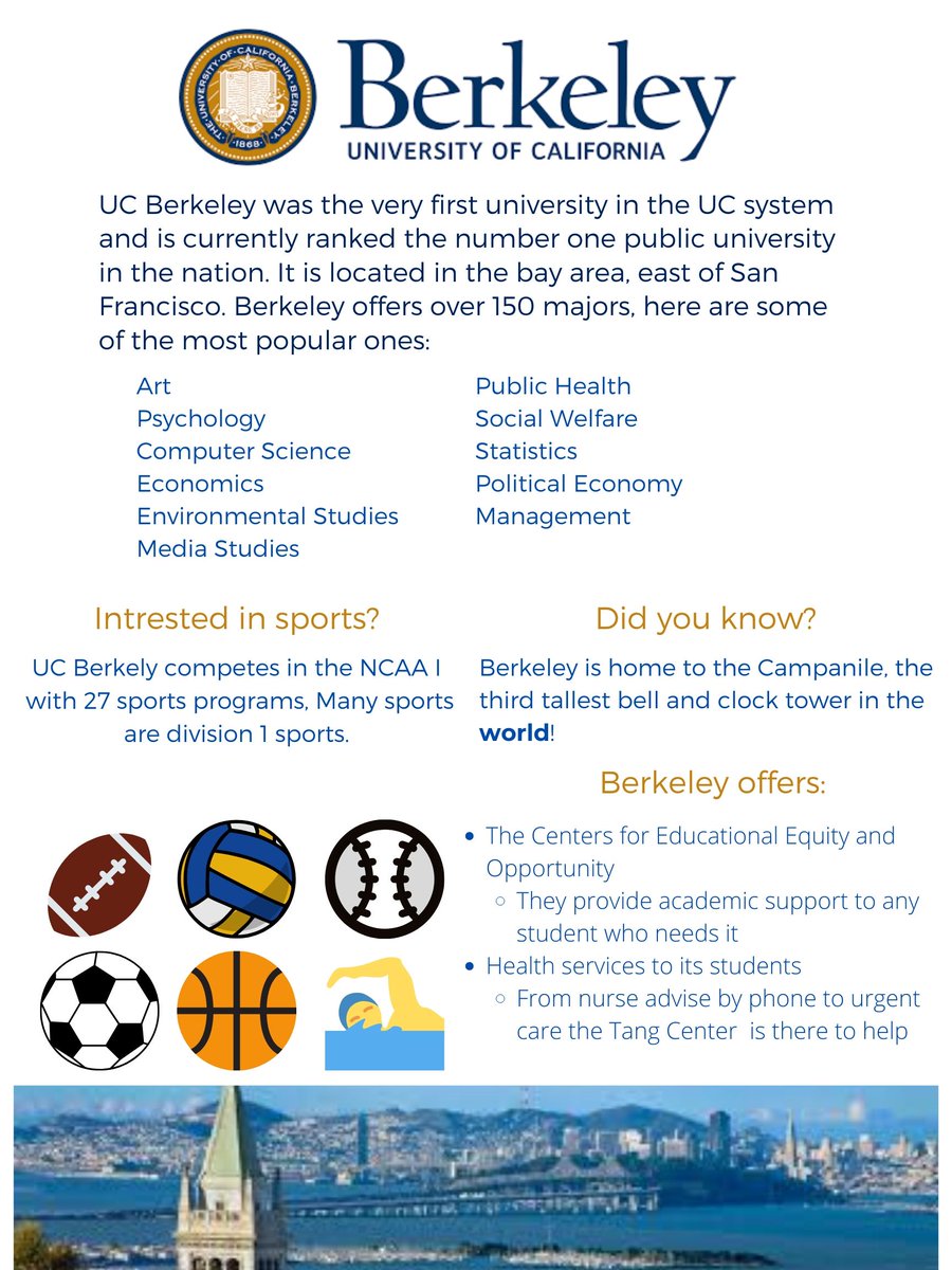 #CollegeOfTheDay: Let's talk about @UCBerkeley! Rated the number one public university in the nation, it is an excellent #university to consider attending. Read more about the #bears 🔵🐻🟡 down below! 
#UCSCGEARUP