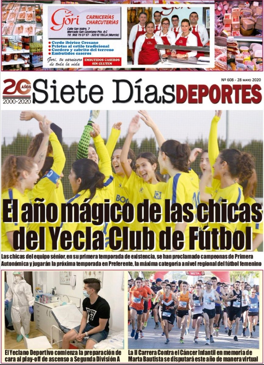 SieteDiasYecla's tweet photo. ¡¡CUMPLIMOS 20 AÑOS!! Jueves 28 de mayo, primer especial 20 Aniversario de nuestro periódico y la última hora sobre la alerta sanitaria. También despedimos las Fiestas de San Isidro viajando a Raspay. En todas las librerías, con el diario LA VERDAD, por solo 1,60€. #YECLA https://t.co/swqqzTabuh