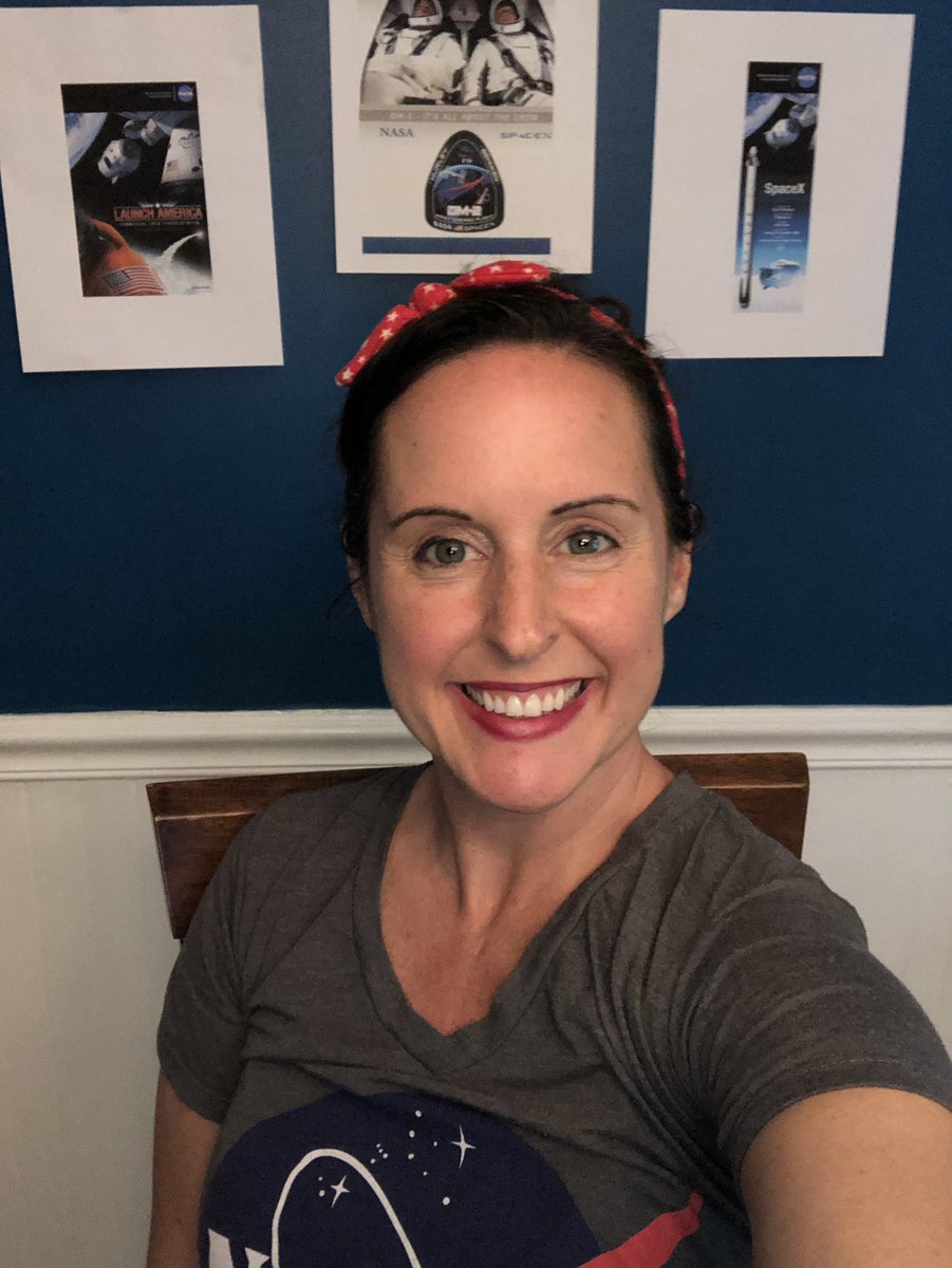 MrsRichtersci's tweet photo. Getting my virtual party set up ready. I've got my pictures printed out and my @NASA shirt on. In just 45 min, I'll be joined by 100+ @IrvingMiddle students to watch the historic launch of @SpaceX 🐉! Can't wait! #LaunchAmerica #NASA #SpaceX #middleschoolsci https://t.co/fSaRhTth8l