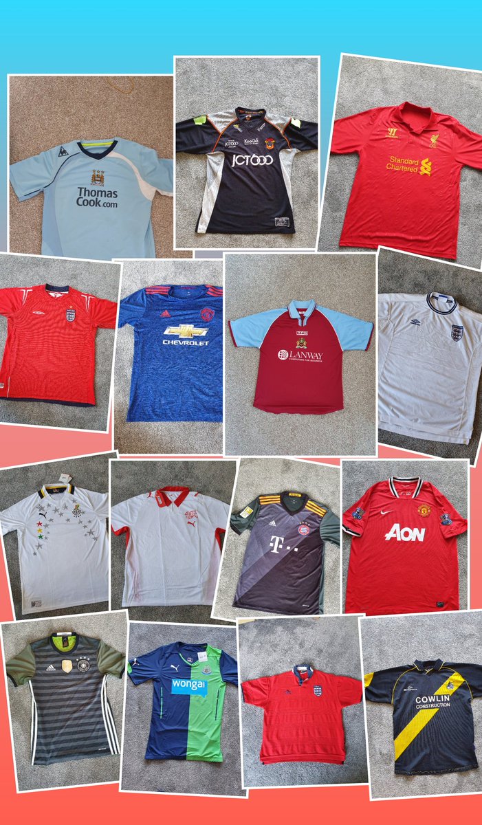 wardinho9's tweet photo. Football shirts for sale, please retweet I have lots more not in photos price and size vary some BNWT and rest great condition. Please also follow depop @panenkajerseys https://t.co/SOPSm55Xz0