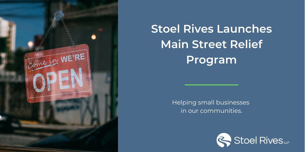 stoelrives's tweet image. We have launched the Main Street Relief Project, a no-cost legal service for independent restaurants, bars, and retail establishments in the communities where the firm has offices. #covid19 #smallbusiness #mainstreetrelief 

Learn more here: bit.ly/2ZI5fuT