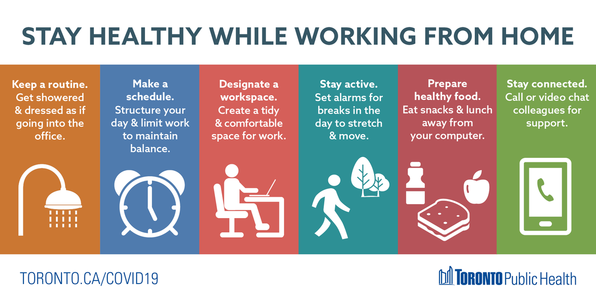 TOPublicHealth's tweet image. Working from home during #COVID19 can be a big adjustment. There are things you can do to stay productive while maintaining your physical &amp;amp; #MentalHealth. Learn more &amp;amp; get support: canada.ca/en/government/…
