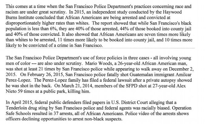 A black man Mario Woods was shot 26 times and killed by SF police.Amilcar Perez-Lopez was shot in the back and killed by SF police. Alex Nieto was shot 59 times and killed by SF police.Harris would not open an investigation. https://www.theguardian.com/us-news/2...