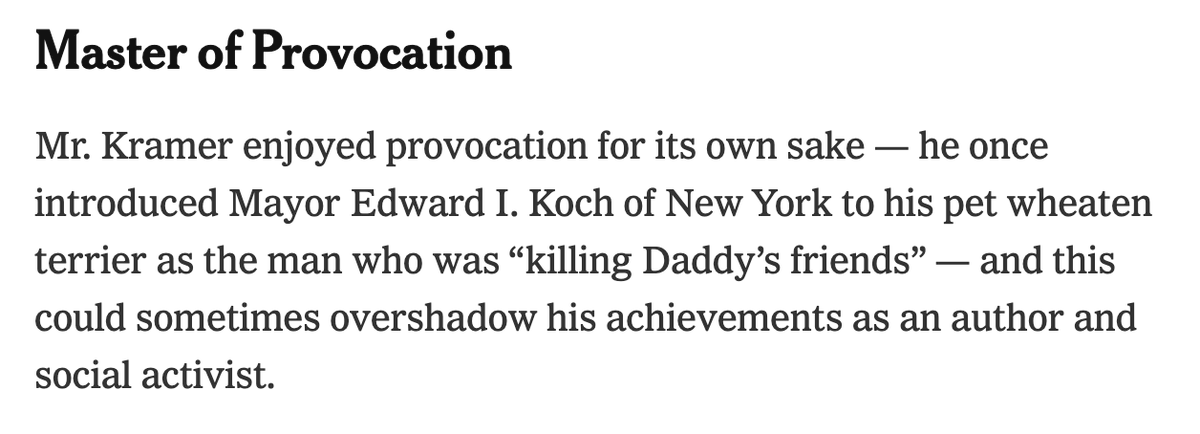 I cannot stop thinking about how much that  @nytimes obituary of Larry Kramer pissed me off.