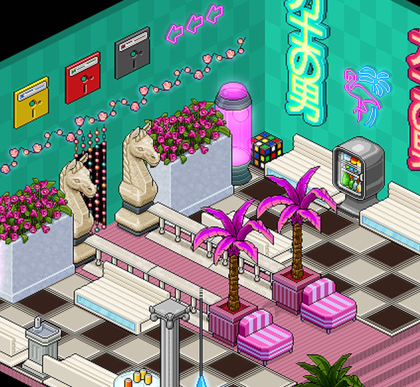 vapor_net's tweet photo. Vaporwave room I made in a Habbo clone website sometime ago #vaporwave #aesthetic #room #webroom #habbo #habboclone #vaporwavedesign #aestheticdesign #roomdesign https://t.co/TUTFI1N4LZ
