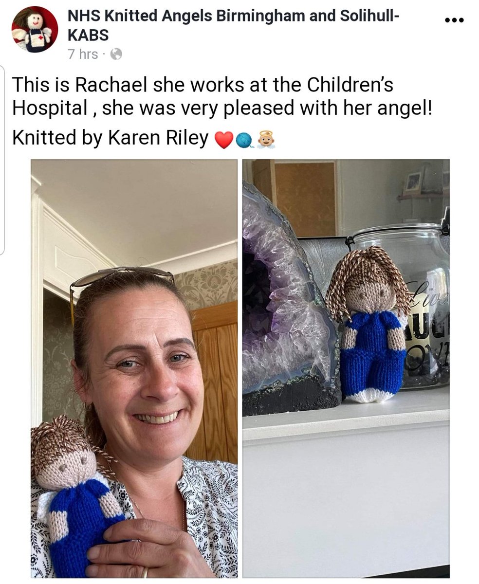 danimoo80's tweet photo. Rachael is a #NHSkeyworker @Bham_Childrens and this beaming smiles is her response to receiving her very own special angel from @NhsKabs 💙👼 #knittedwithlove by @kjr2508 #angelsforangels #staysafe #NHSKABS2020 #thankyou #nominateamate @emzys1986 https://t.co/zeG0UJ5kjr
