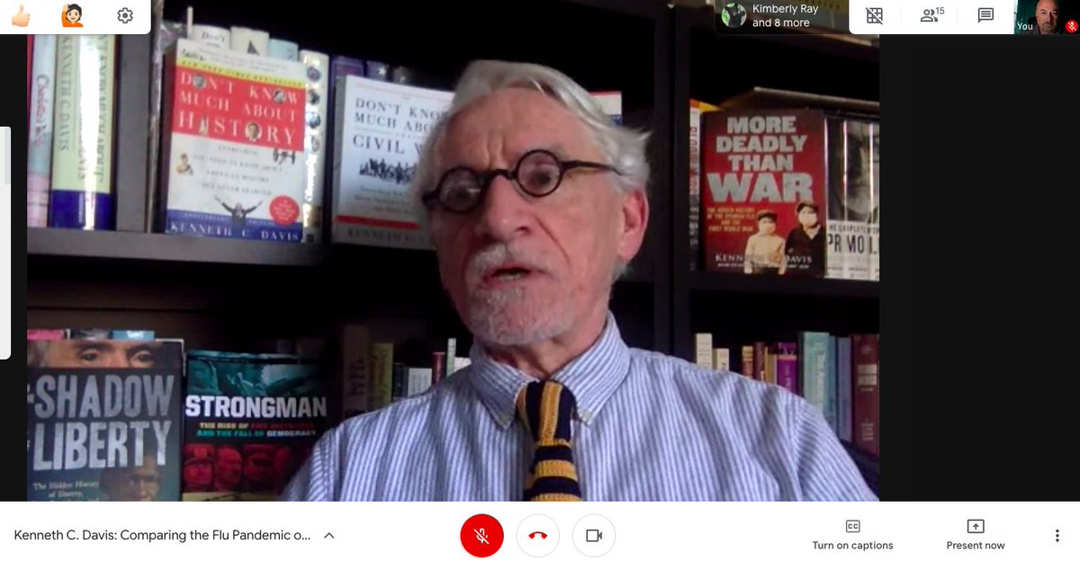 MrShaneGower's tweet photo. I was blown away by @kennethcdavis talking with my students this afternoon about his book More Deadly Than War and the Flu pandemic of 1918! We learned so much and the student questions were great! Thank you for doing it! #socstudme https://t.co/i0ZSp8mT5P