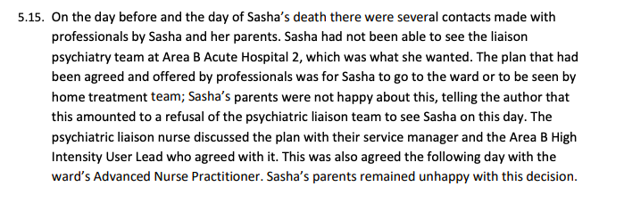 I jump to para 5.15 to see a wholly inaccurate account, that repeated states 'Sasha's parents were not happy' and to be blunt they had every right to not be happy, but they've also pointed out to you that your account is inaccurate, and it remains 20/