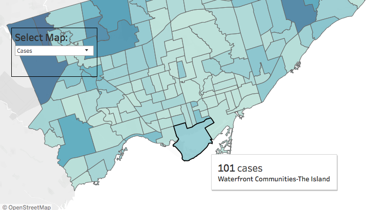 This COVID-19 map is another example of why the City needs to update its neighbourhood definitions. Lumping like seven different communities into “Waterfront Communities - The Island” makes for bad data.