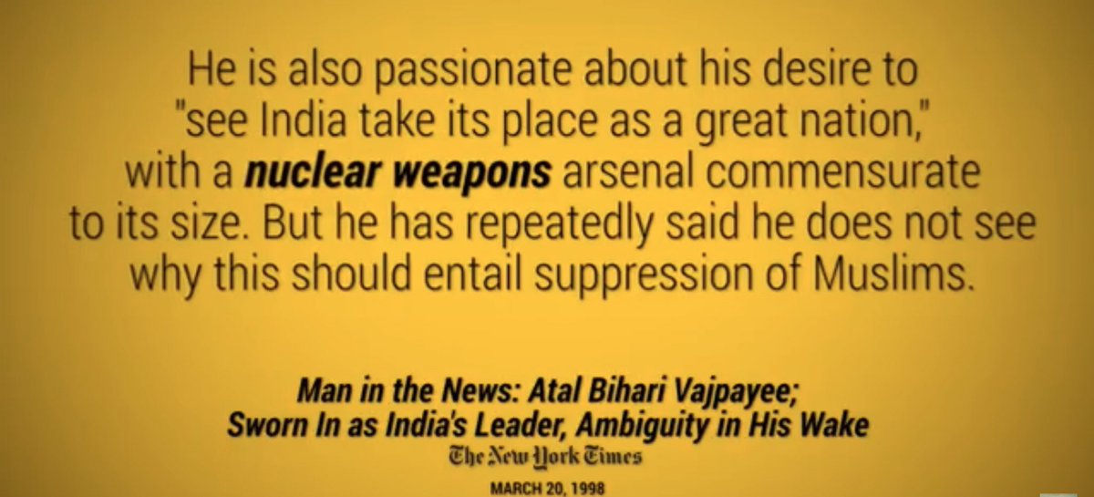 To shift the balance of power again in india’s favor Atal Bihari Vajpayee decided to conduct  #Nuclear tests, he desired this in his election manifesto as-well. Also  #pakistan’s successful missile test gave him an excuse in-front of his people and the world to go 9/n  #يوم_تکبير