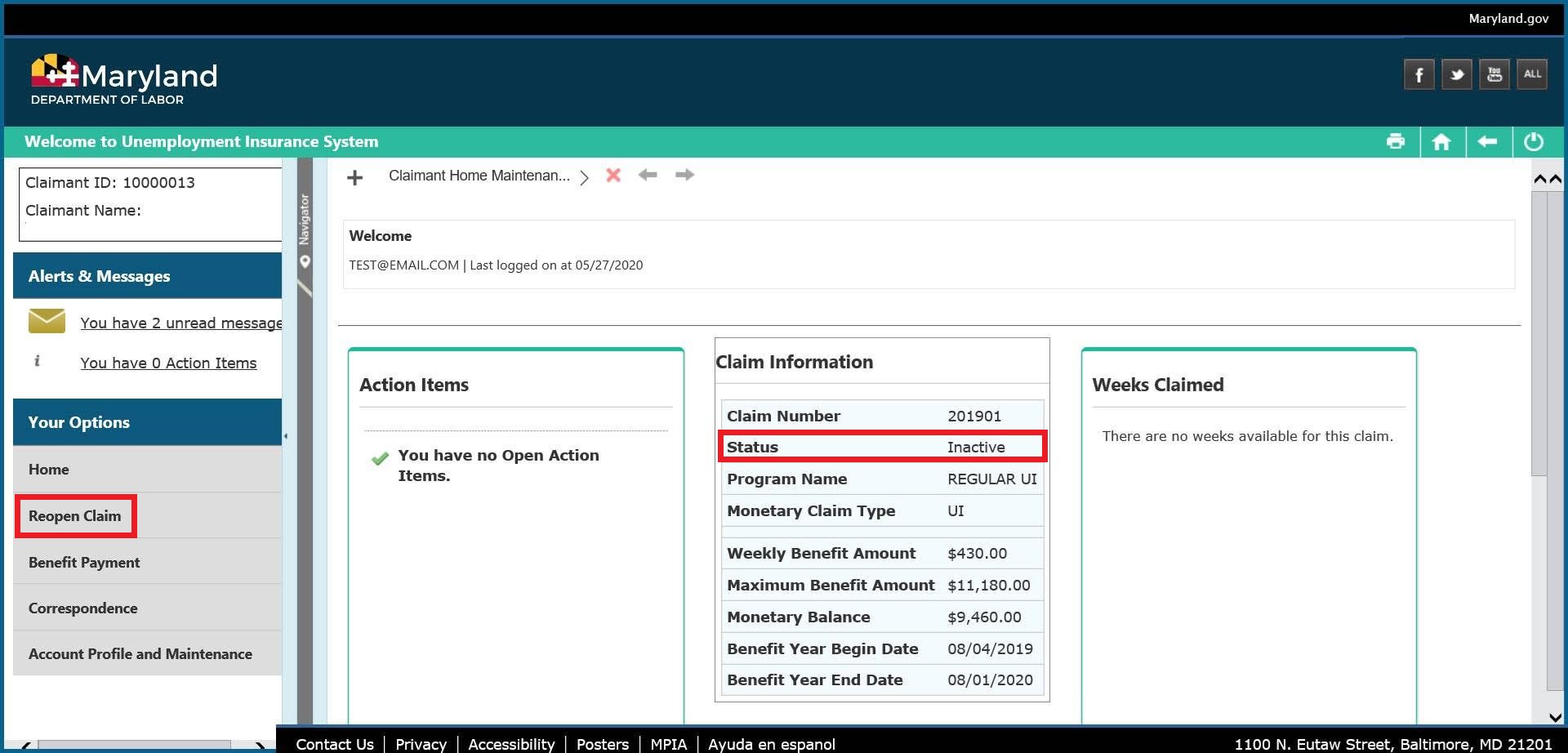 Md Department Of Labor On Twitter Reopen Inactive Claim Online Ui Claimants Can Now Reopen Their Inactive Claim Entirely Online By Clicking On The Reopen Claim Button On The Left Side Of