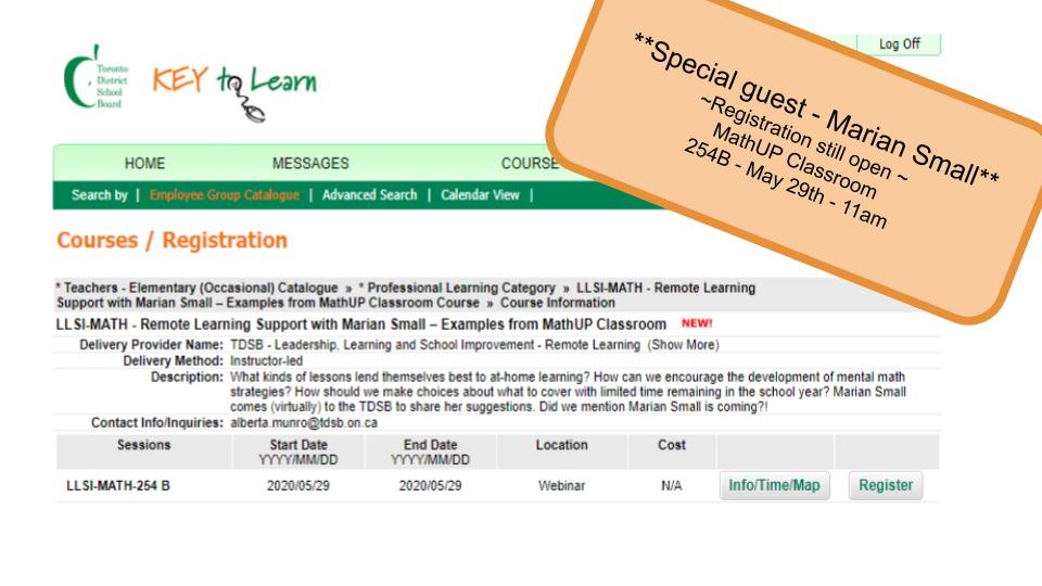 TDSBmath's tweet photo. @tdsb educators -  Webinar w/ Marian Small this Friday - May 29th at 11am - Come Join us!!! :)  Register via K2L
@Wendy_Terro @tdsbTR @ProfLibraryTDSB @TDSB_DLL @TDSB_fsl @marcsmath @chezchan #TDSBRL #TDSBRemoteMath https://t.co/91SbQhrZJO