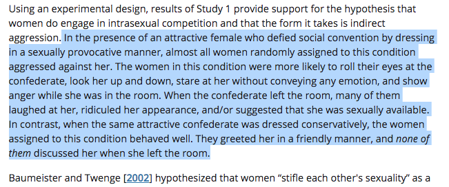  As mulheres são mais intolerantes com mulheres mais atraentes e usam frequentemente de uma agressão indirecta para desdenhar potenciais rivais.via  @robkhenderson  https://onlinelibrary.wiley.com/doi/full/10.1002/ab.20413