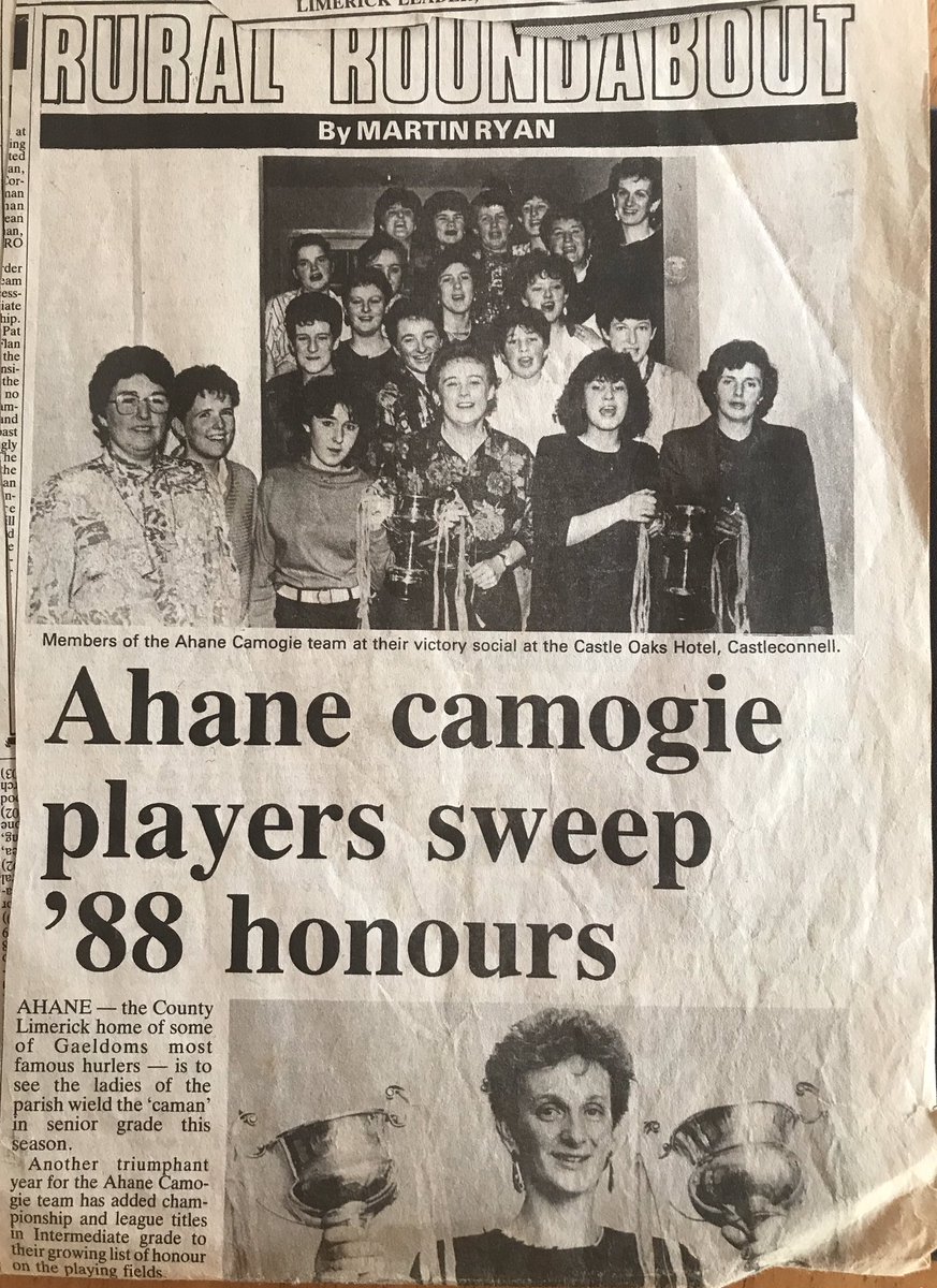 AhaneCamogie's tweet photo. We have a newspaper clipping today which is all about the 1988 Intermediate League and County Double win 👏🏻💚💛 

#CantSeeCantBe 
The article was published in the @Limerick_Leader on the 11th February 1989 https://t.co/JdN3zPwrGX