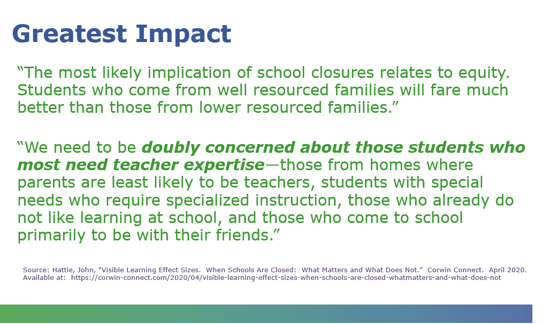 TheNCSI's tweet photo. From presenter @jwillisSF worth repeating: "Where do we focus resources (time, money, personnel)?" - Discussing the greatest impact of school closures related to equity in our Blending &amp; Braiding webinar session NOW. Resources posted https://t.co/V8GAdzRgwe soon! #SchoolFinance https://t.co/8dcf31ysFi
