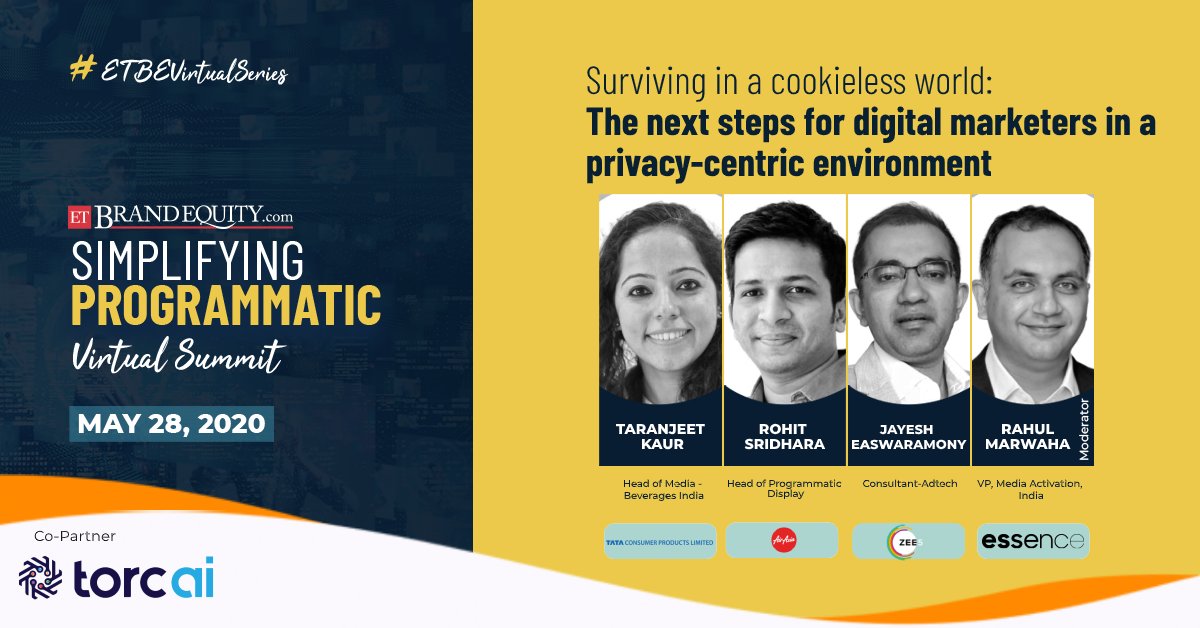 ETBrandEquity's tweet photo. Up Next
Join us for our 2nd panel discussion on Surviving in a cookieless world. Moderated by @rahulmarwaha
Panellists
@sridhara_rohit
Taranjeet Kaur
Jayesh Easwaramony
Join Us: https://t.co/zWOyouR2eh
#ETBEVirtualSeries #SimplifyingProgrammatic https://t.co/Py9SYsS2e5