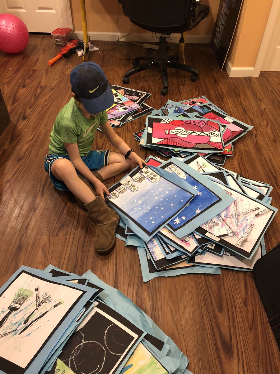 Finally got to take down the art from the art show that never was today. Super glad to have my handy dandy intern here to help sort through it all!
