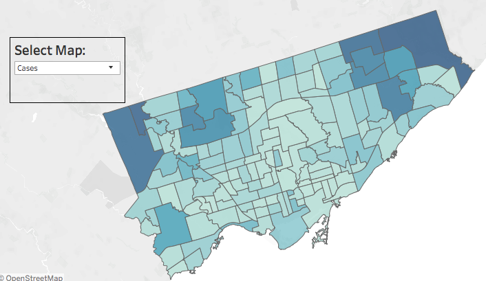 By request, here’s total cases compared to a map of Toronto’s long-term care homes (from 2018). I don’t really see a strong correlation here, though outbreaks at some homes (e.g. Humber Heights in North Etobicoke) would obviously impact neighbourhood numbers.