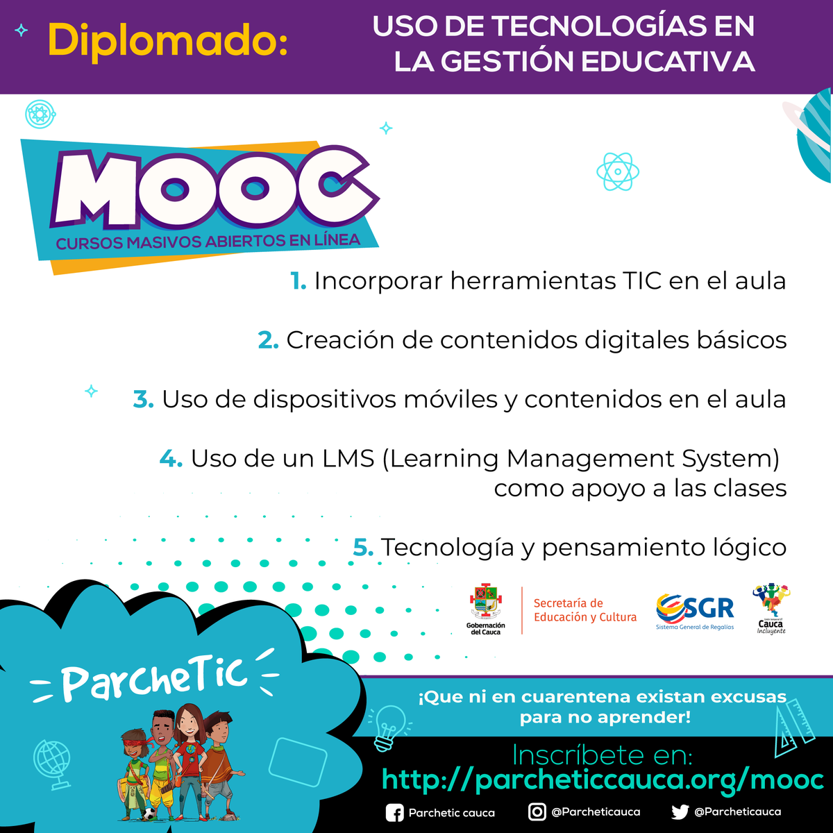 parcheticauca's tweet photo. 📕✏️Realiza tus diplomados con #ParcheTIC
Inscríbete ingresando a: https://t.co/AHeAuP9Sdd
✔️👨🏽💻DIPLOMADO 3: Uso de tecnologías en la gestión educativa https://t.co/2V7yLQGzvM