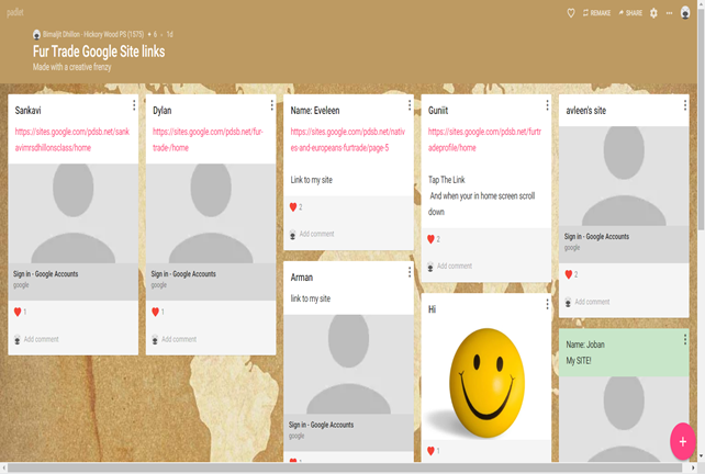 DhillonMrs's tweet photo. Using Padlet to share 'New France Google Sites' links created by students !#makingdistancelearningfun #technology #Hickorywood https://t.co/z981R8eQdf