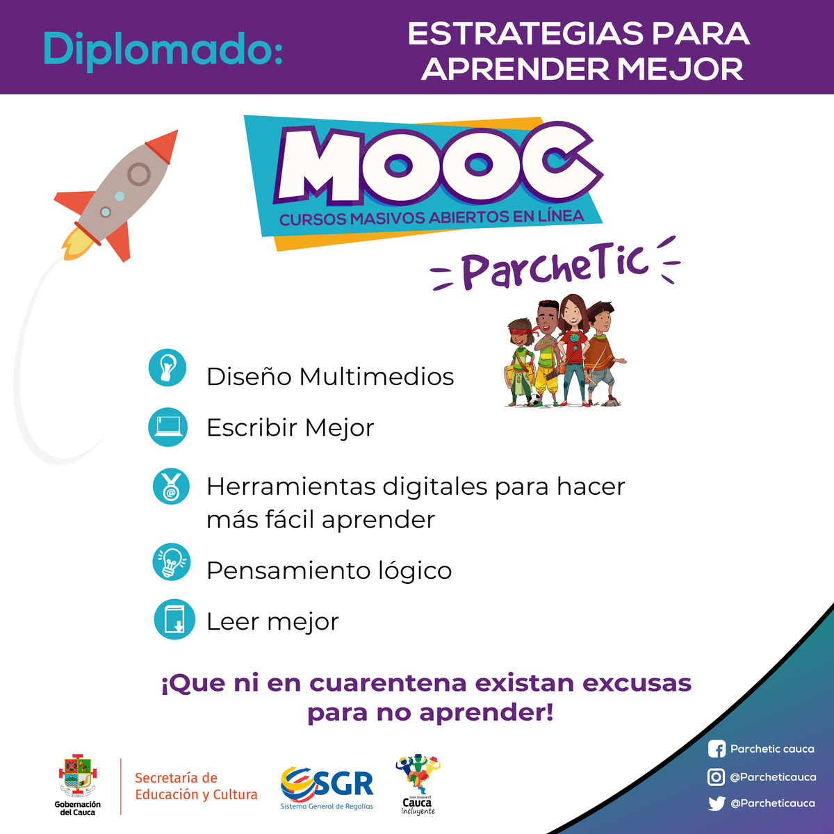 parcheticauca's tweet photo. ✍️🏽Realiza estos 5 cursos MOOC #ParcheTIC y Certifícate en el Diplomado "Estrategias para aprender mejor"👌🏽
- Diseño Multimedios
- Escribir Mejor
- Herramientas digitales para hacer más fácil aprender
- Pensamiento lógico
- Leer mejor
✏️ INSCRÍBETE AQUÍ: https://t.co/AHeAuPrt4L https://t.co/QdD57t8HTd
