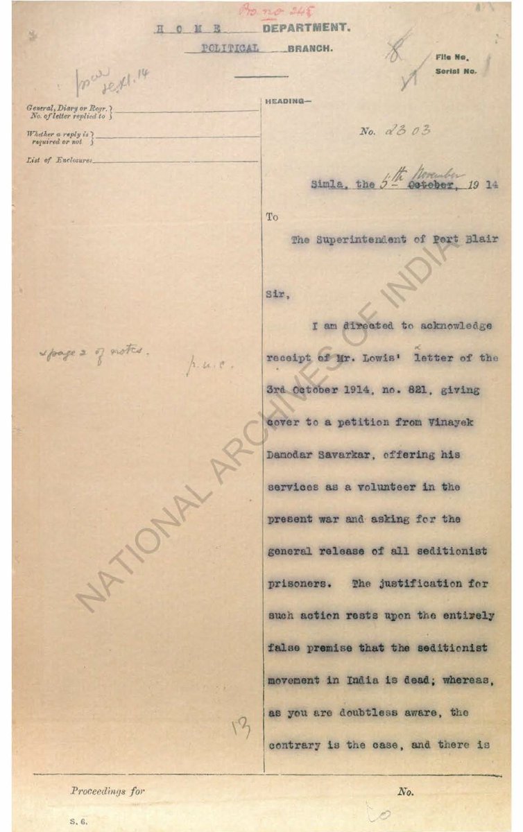 79. In his 1914 petition, he requested the government to let him volunteer for the British cause in the great war. British clearly mention that his petition is based on a false premise that sedition movement in India is dead and he simply wants to use the situation in his favor.