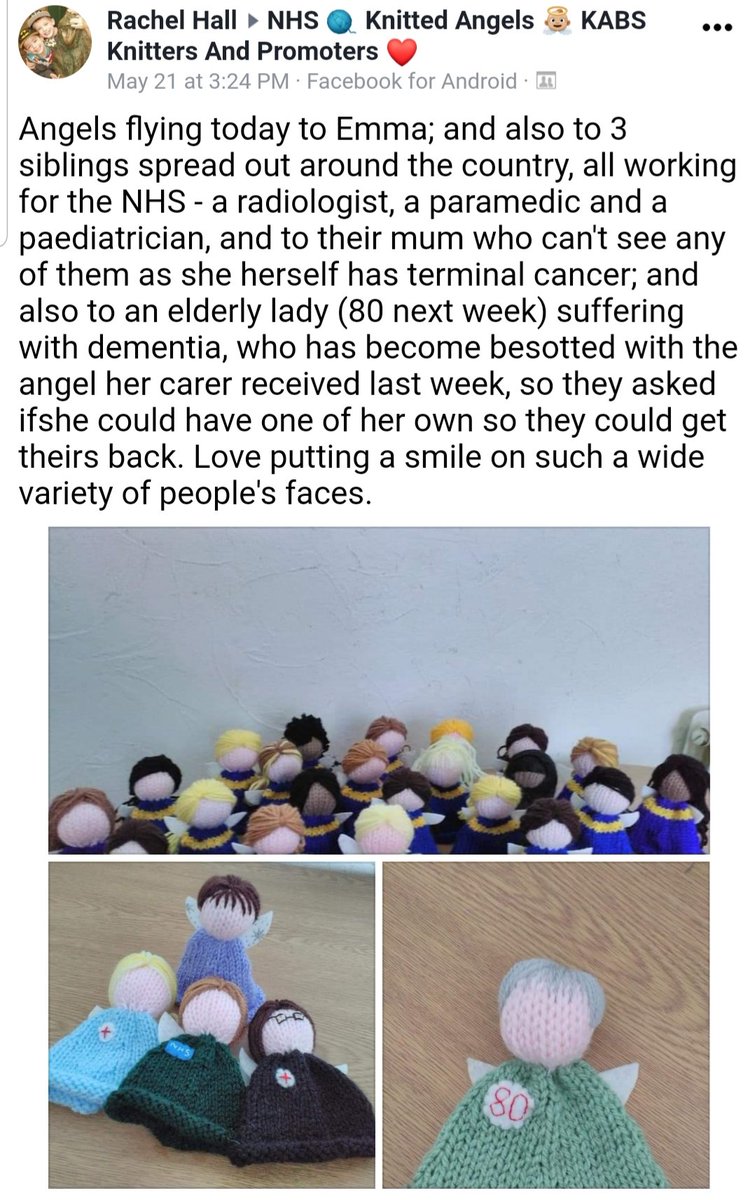 danimoo80's tweet photo. Some more fab #angelsforangels #knittedwithlove by @NhsKabs member Rachel 💙👼 They include nominations for 3 #NHS siblings around the UK #paramedic #radiologist #paediatrician from their shielding mother ❤ &amp; a nomination for an 80yr old dementia patient 💙 #heartfeltrequests https://t.co/Suw5omf3eZ
