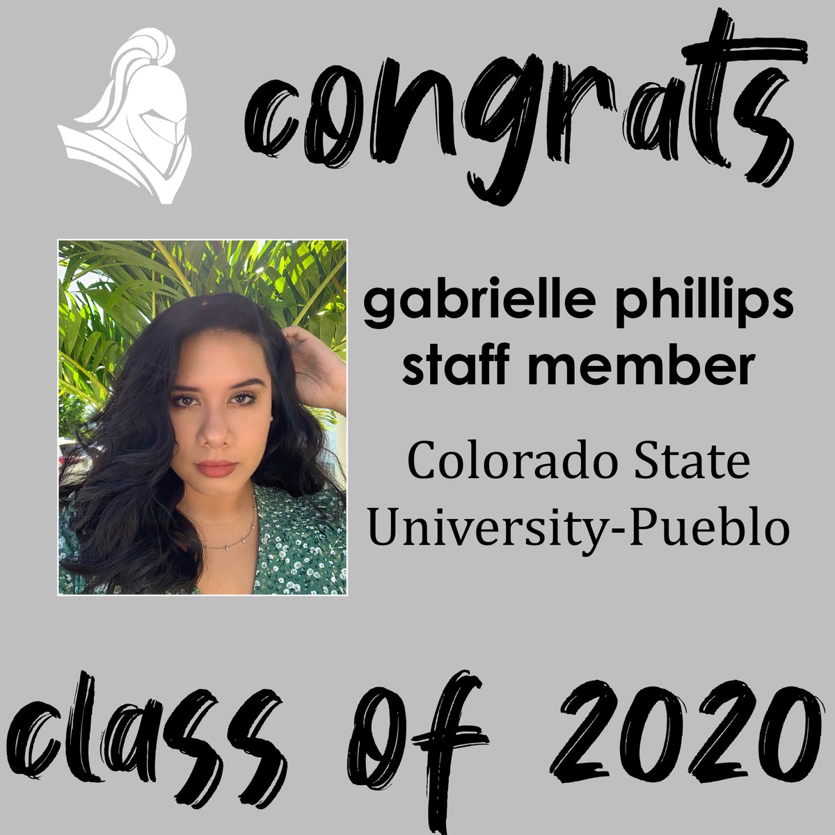 Our last senior spotlight is first-year staffer, Gabrielle! She worked hard all year and her photography is all over the book and earned many FSPA awards. We would have been in a rough spot if we did not have her track and other spring sports pictures. We will miss you, congrats!