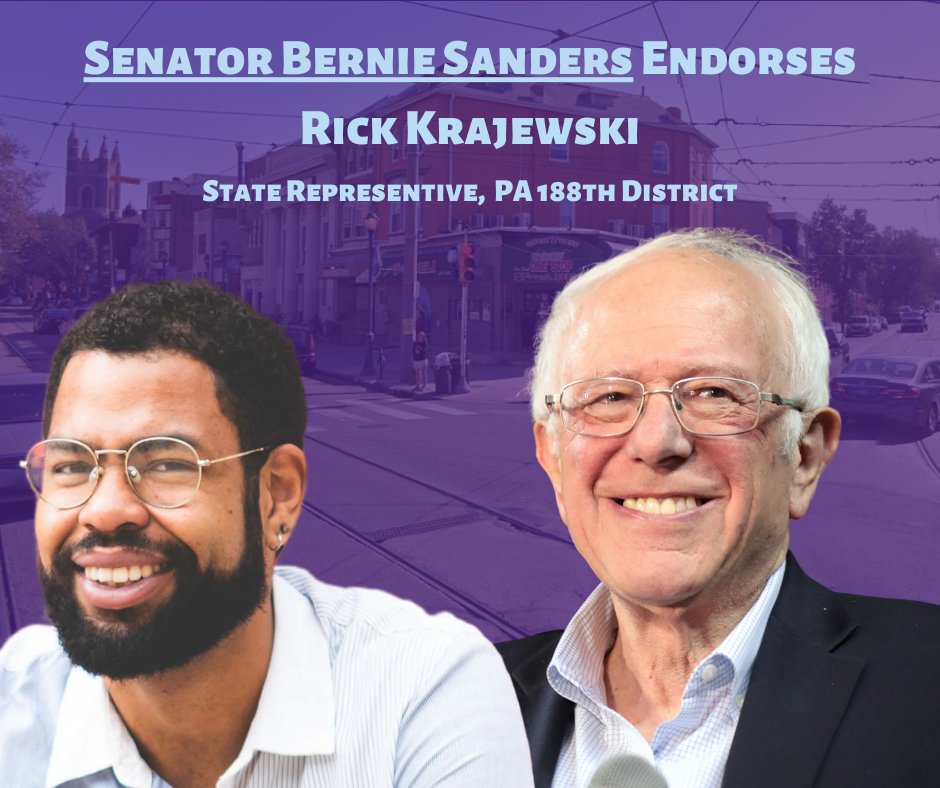 RickforPhilly's tweet photo. I am honored beyond words to anounce our campaign has earned an endorsement from @BernieSanders! https://t.co/28iv3DQmZ7