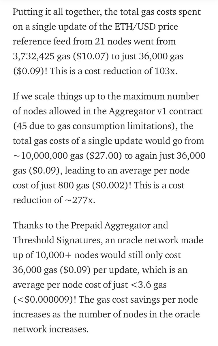 Even a highly decentralized oracle network with tens of thousands of nodes (or more) can deliver accurate data on-chain in a timely manner even under the worst adversarial conditionsThese advantages are passed down to the end-user in the form of a better UX and lower fees