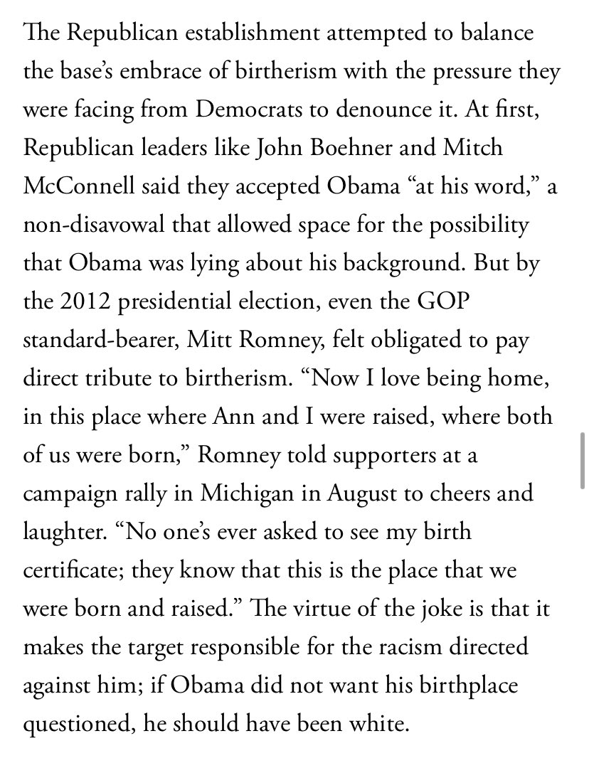 The “Dems are responsible for Trump because they rejected Romney” line is predicated on the illusion that Trump created the modern GOP rather than the other way around. In 2012 Romney was playing with the same forces as Trump.  https://www.theatlantic.com/ideas/archive/2020/05/birtherism-and-trump/610978/