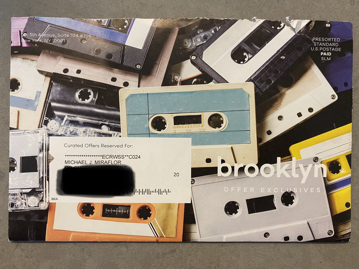 Every month I get one of these mailers, an envelope full of 1-sheet ads from a variety of brands. In the past 2 years this mailer has transformed into a DTC / millennial /modern brand showcase of sorts. Notice how the cassette tapes make it more “authentically Brooklyn” 