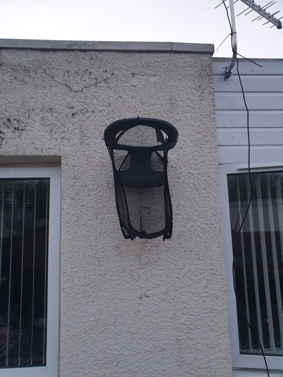 cpucko78's tweet photo. @NBA in Scotland we are not big on basketball but in lockdown we made our own hoop out of a computer chair and washing bin https://t.co/JfiFW7geIO