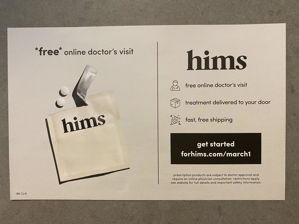 No one will ever accuse  @wearehims of a bland ad. I like how bold and straight to the point it is. Gets the value prop across without drowning the ad in copy (in contrast to mainstream pharma ads).