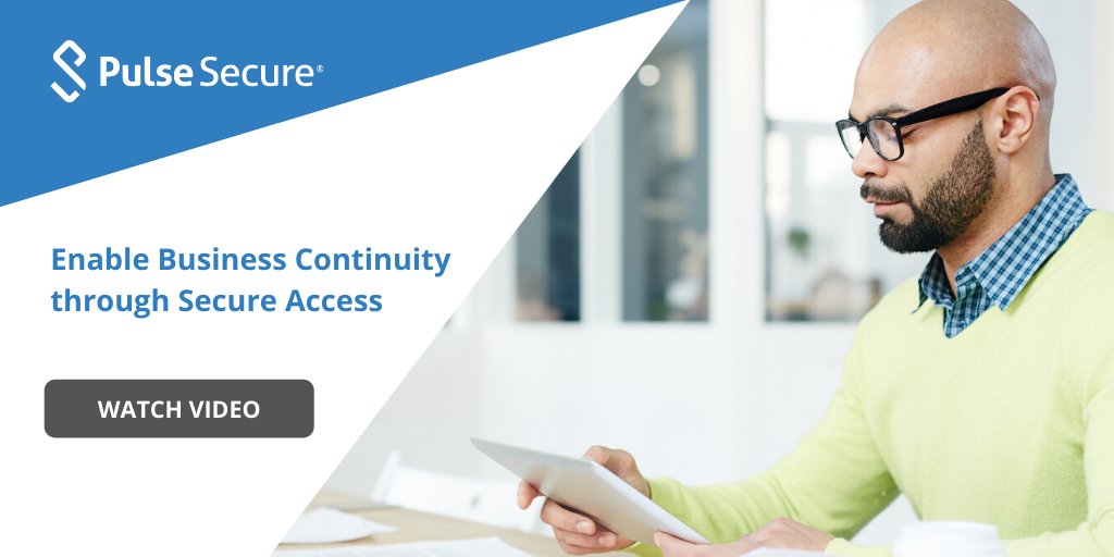 pulsesecure's tweet photo. #RemoteWork is the new norm as #COVID19 continues to impact communities &amp; businesses. An unprecedented number of organizations are turning to #PulseSecure for Secure Access solutions.

Watch our video on Enabling #BusinessContinuity with #SecureAccess: https://t.co/oUPbErKmS4 https://t.co/r6M1tGtuAR