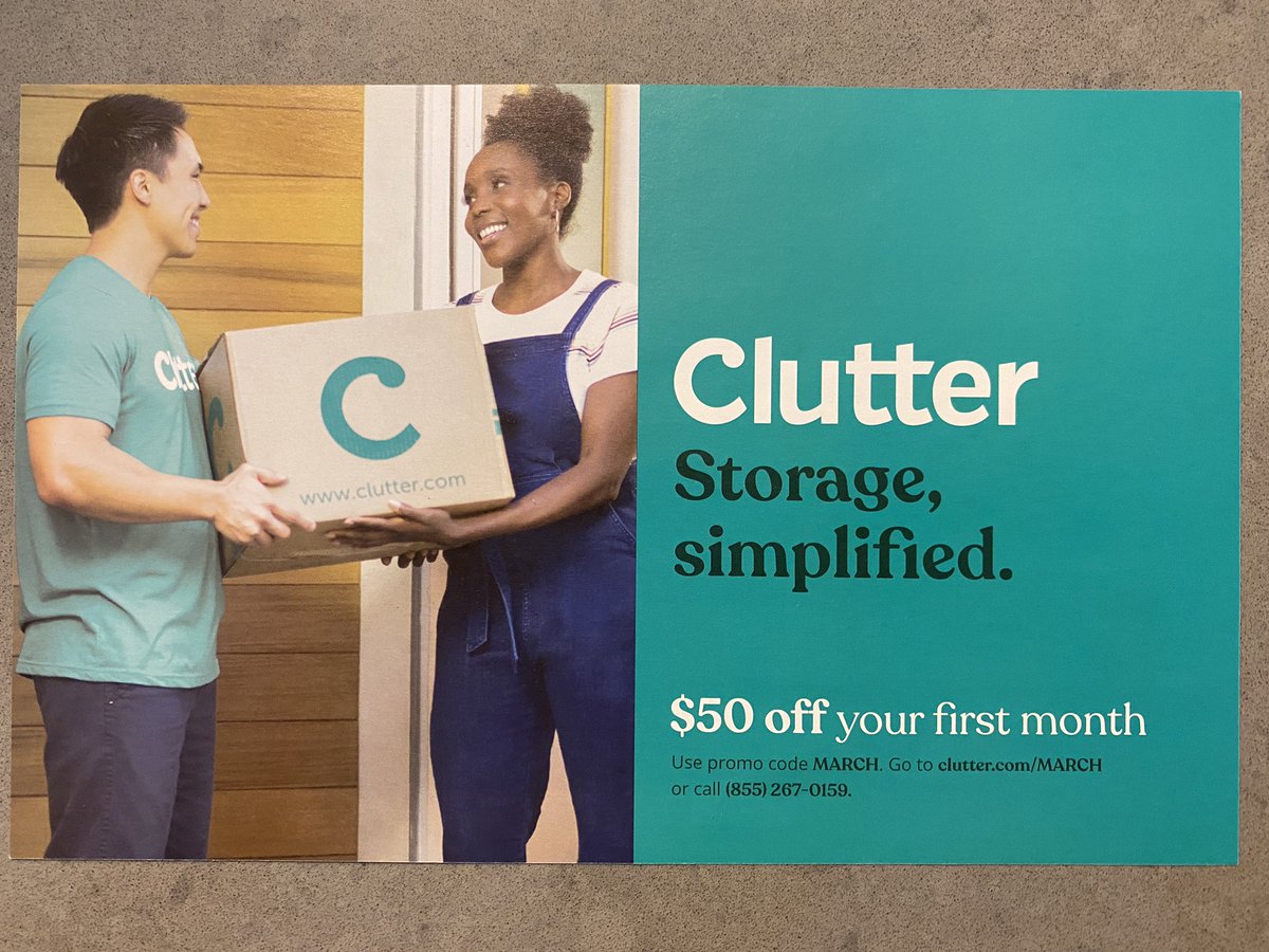 I’m not too familiar with  @Clutter, and learned from this ad that they are a combo door to door AND self-storage provider (most competitors are strictly one or the other). Just like IG ads, these mailers have managers to collapse the funnel to build brand and drive sales/trial.