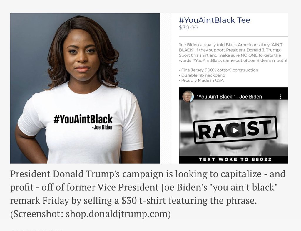 rjjjohnson's tweet photo. I think the #trumpcampaign should print this T-shirt in limited edition with just one for #michaeltheblackman who else would wear it? https://t.co/QLDQewjETk