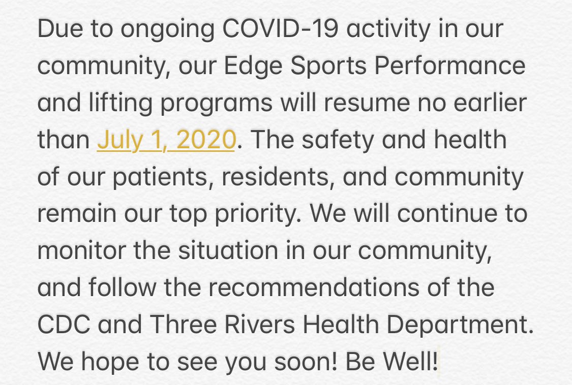 Here is an update on our summer programs for our Edge Athletes: