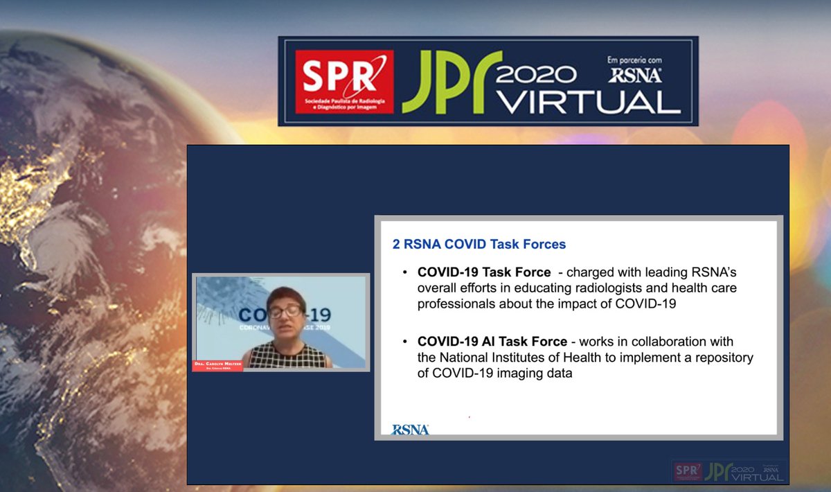 tatcantarelli's tweet photo. #JPR2020virtual is happening now, in partnership with @RSNA. Dr Carolyn Meltzer (@brainbanker) talking about #COVID19 https://t.co/zWuFrqly2a