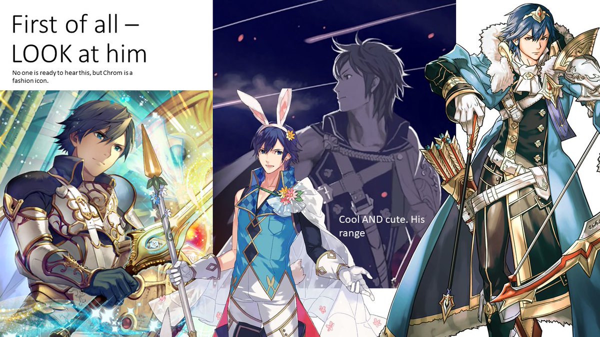 Chrom is Cool! The PowerPoint! The other thing I wanted to do for Chrom Day, in a similar format to my Eliwood is Cool! The PowerPoint. What better day to talk about why I love Chrom Fire Emblem? I've accumulated a lot of thoughts over the years. Strap in, it's a long one: 1/6