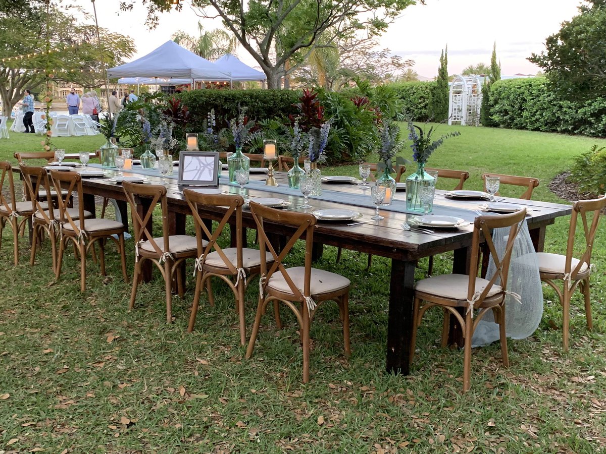 GabroEvents's tweet image. These picture are about relaxing farm style crossback chairs. They look great in many settings, like relaxing outdoors to formal indoors. Our chairs are traditional light brown and come with a burlap pads included. GabroEventServices.com