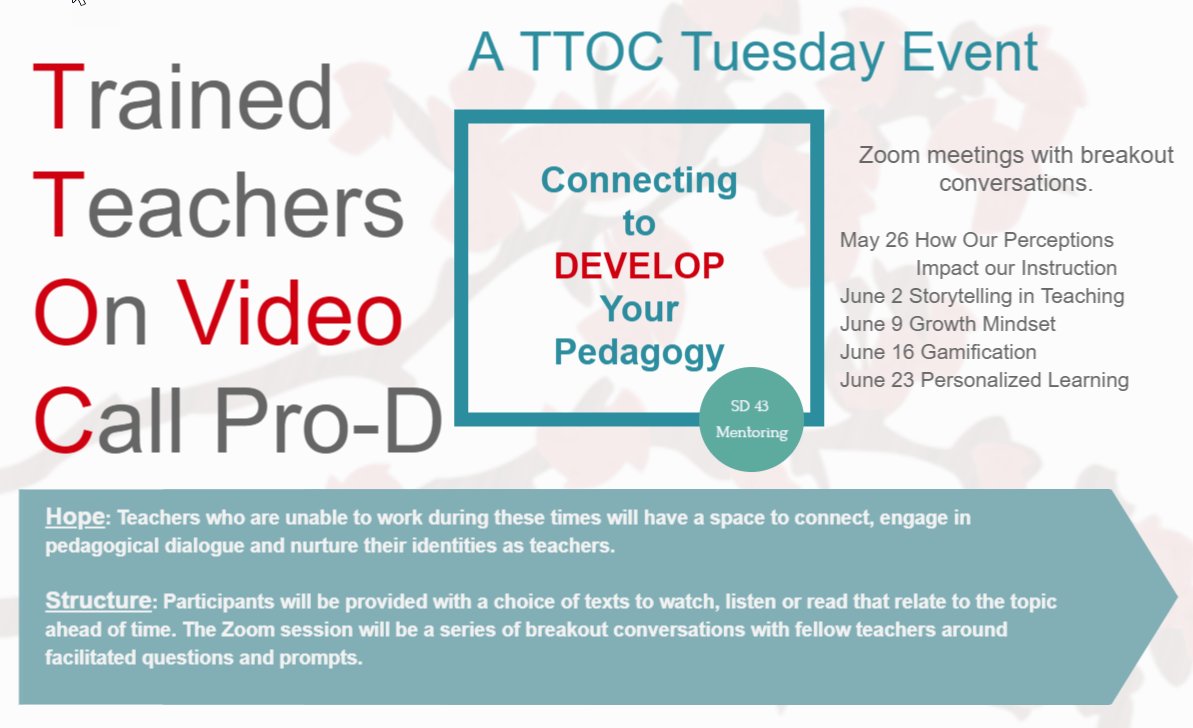 tsengotta's tweet photo. Come and join us!  We had a fantastic conversation yesterday. Looking forward to next week! Sign up here: https://t.co/KQhEMA7bh5
@montessorimice @patriciampain @curiosityiscool @dariodemetlika @Dunnie98 @GeofferyKehrig @ckmng8 @BCECTA @MsAmandaLong @sd43bc #thisisbcmentoring https://t.co/ynQ4vm3MLd