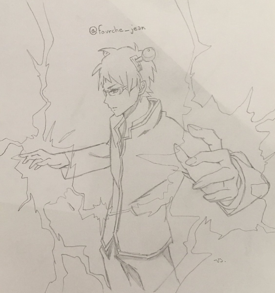 Saiki Kusuo, pareil c’est un fanart que je trouvais cool, et puis je me faisais chier en perm donc voila..Cet anime est trop sous coté, Saiki c’est vraiment l’un des meilleurs protag pourtant...(Ps : j’ai oublié d’enlever mon @ que j’avais mis pour un concours...)