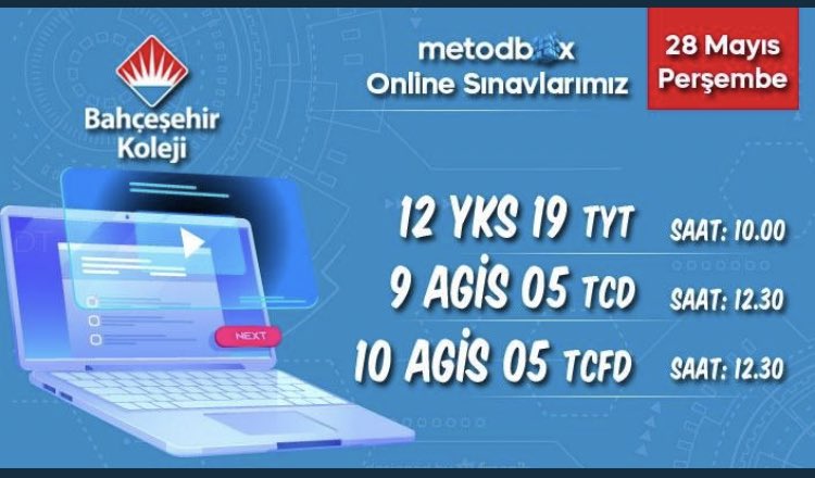 28 Mayıs Perşembe
<a href="/metodbox/">🇲​🇪​🇹​🇴​🇩​🇧​🇴​🇽</a> Online Sınavlarımız

✔️12 YKS 19 TYT - 10.00
✔️9 AGİS 05 TCD - 12.30
✔️10 AGİS 05 TCFD - 12.30