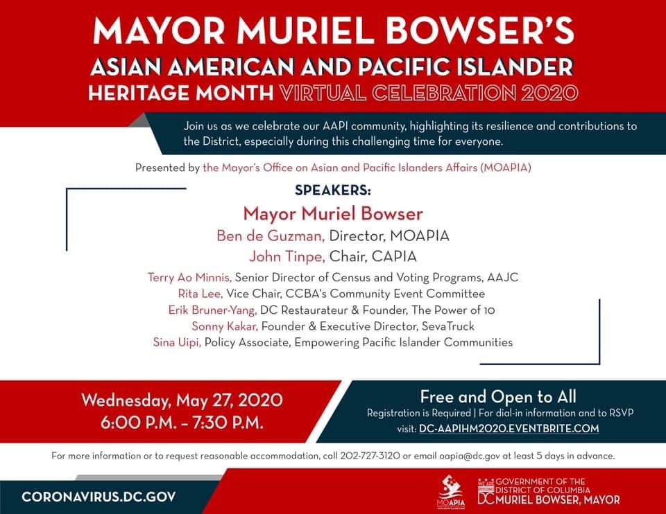 dcmoapia's tweet photo. .@MayorBowser is joining us live for the District’s first ever virtual #AAPIHeritageMonth celebration!
#AAPIHM2020 #BuildingResilienceTogether #DCValues https://t.co/QIvj4qjXsx