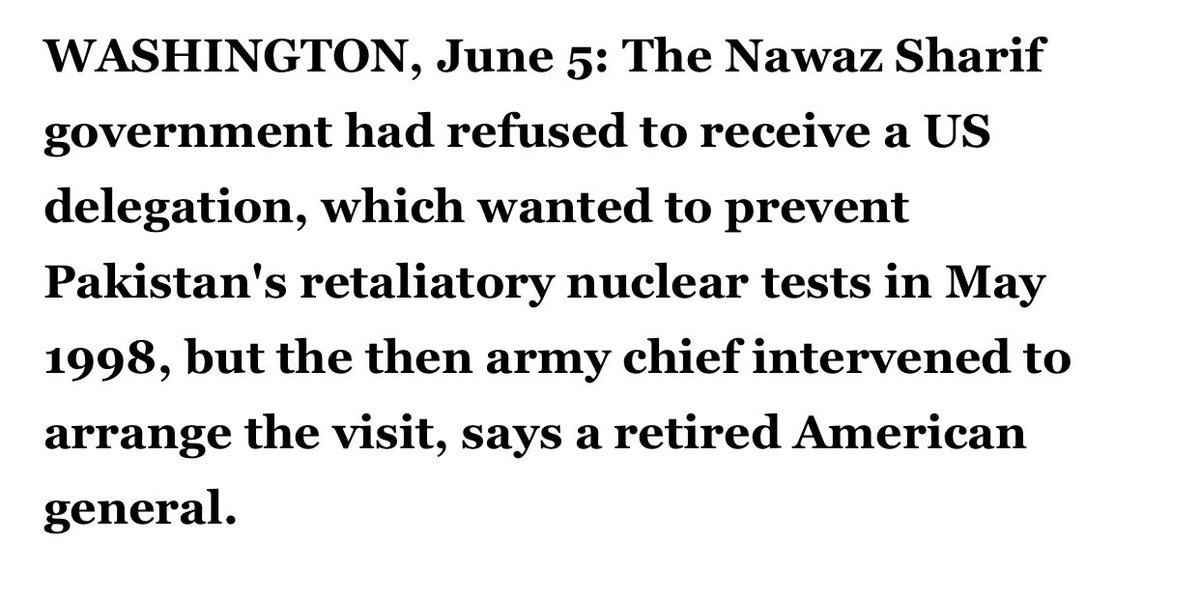 To further pressurerise pakistani civ/mil duo from refraining to go ahead with nuclear tests, US send high level delegation including head of US central command Gen Anthony Zinni and deputy secretary of state, Strobe Talbot to  #Pakistan ... 19/n  #یوم_تکبیر