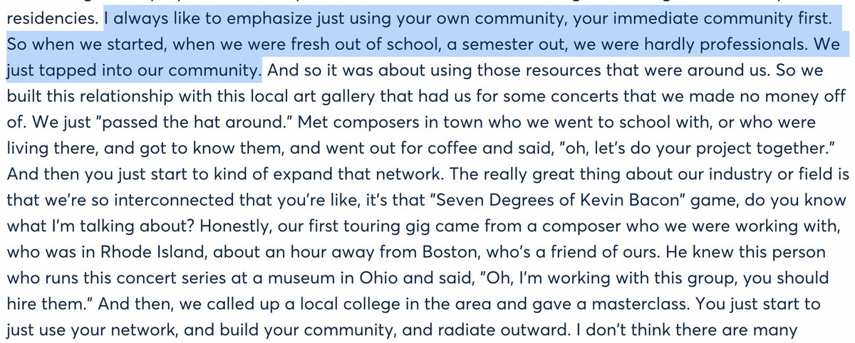 GROWING A MUSIC ENSEMBLE FROM SCRATCHFocus on serving your community over a bunch of blind "cold calls", and allow your network to grow organically from there.—Mike Avitable, flutist, founder of Hub New Music