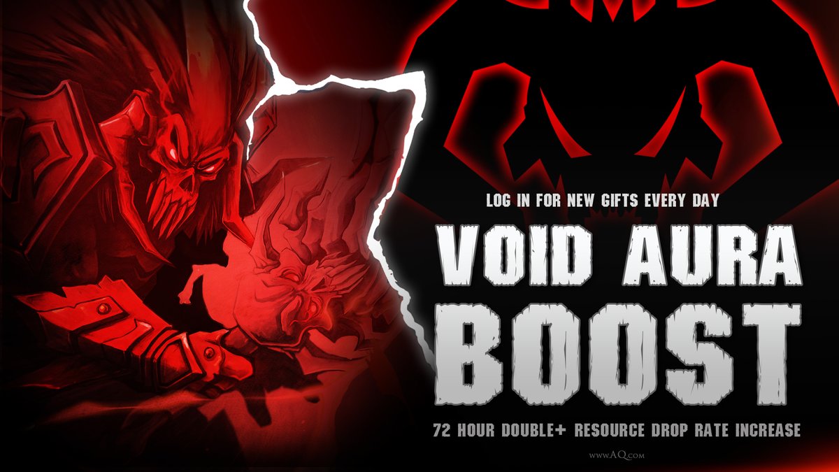Alina_AE's tweet photo. Happening now: 72 hour Double+ Drop Rate on Void Aura quest rewards! Log in each day for a new reward, boost, or other bonus during our Daily Gift series through the end of May! https://t.co/eepWlmywIU
