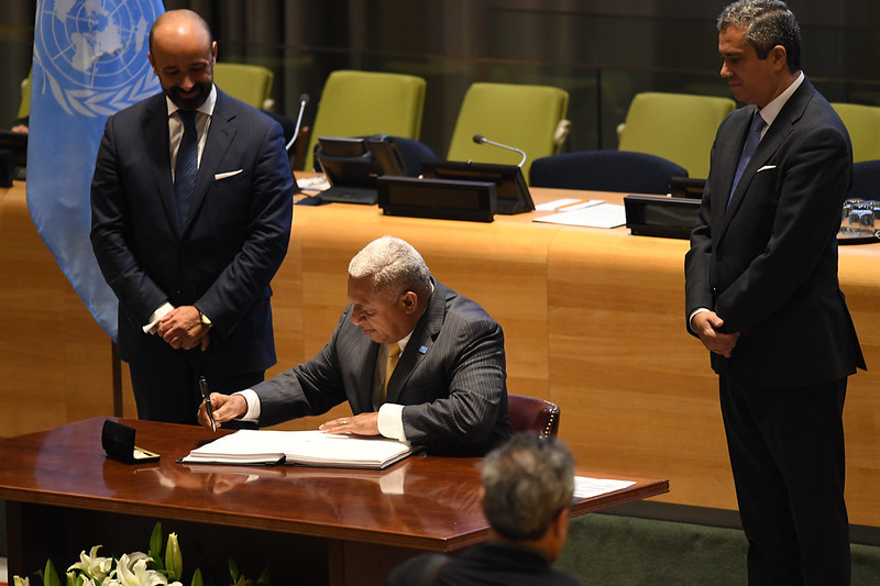 As a country that has suffered from the devastating long-term effects of nuclear testing, Fiji played an active role in the negotiation of the Treaty on the Prohibition of Nuclear Weapons in 2017, and was among the first countries to sign it.  @FijiPM  @FijiMissionUN