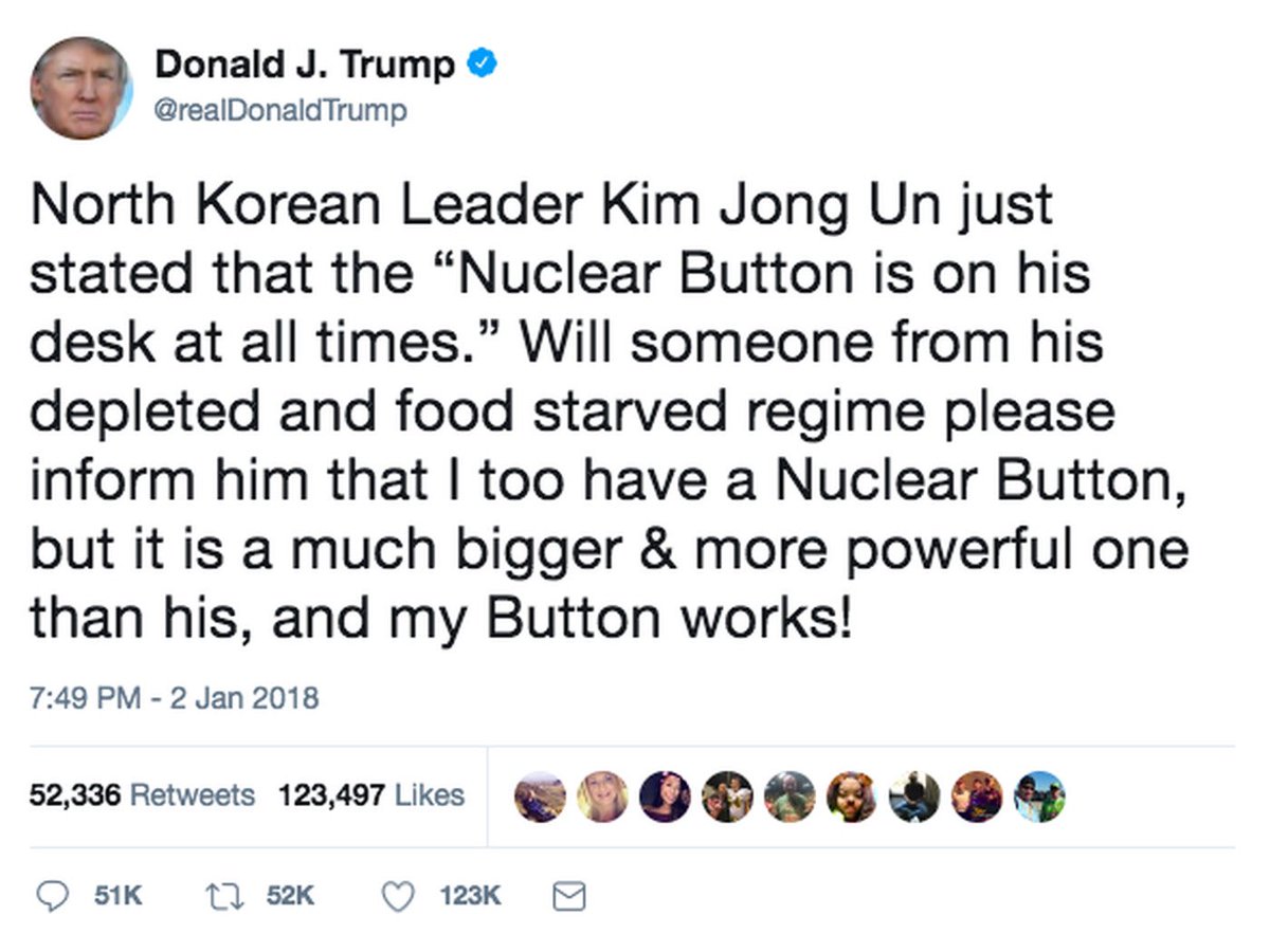 And to excuse that, they made up ludicrous workarounds like leaving up tweets that were “direct communications” between Trump and other world leaders.Follow that one...Trump threatening to nuke some random dude: bad!Threatening to nuke a foreign leader: no prob!13/